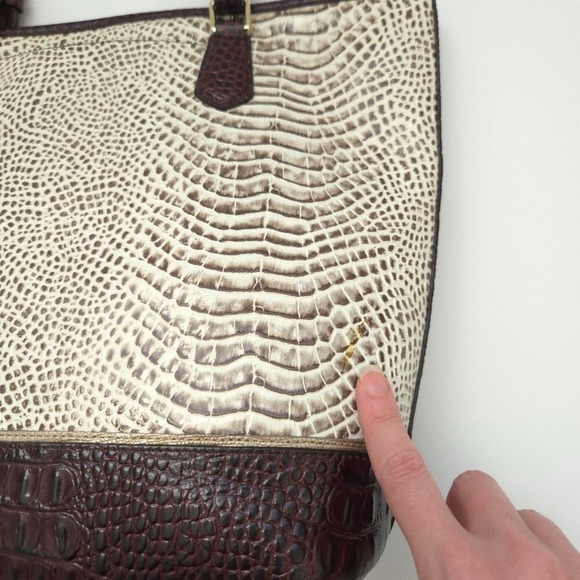 Brahmin Ivory & Brown Snakeskin Creme‎ Rhodes Medium Asher Tote Shoulder Handbag - Picture 9 of 13